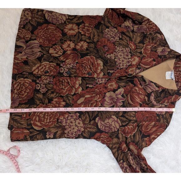 90s Vintage Fall Floral Top Shaket by Bon Worth Brown Black and Tan Size M - Picture 8 of 14
